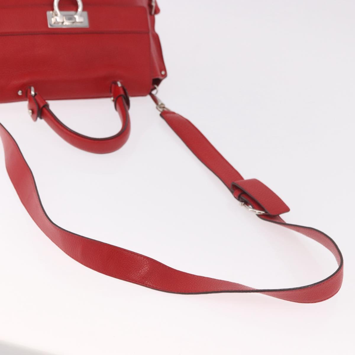 Salvatore Ferragamo Sofia Gancini Hand Bag Leather 2way Red Silver Auth 186373A