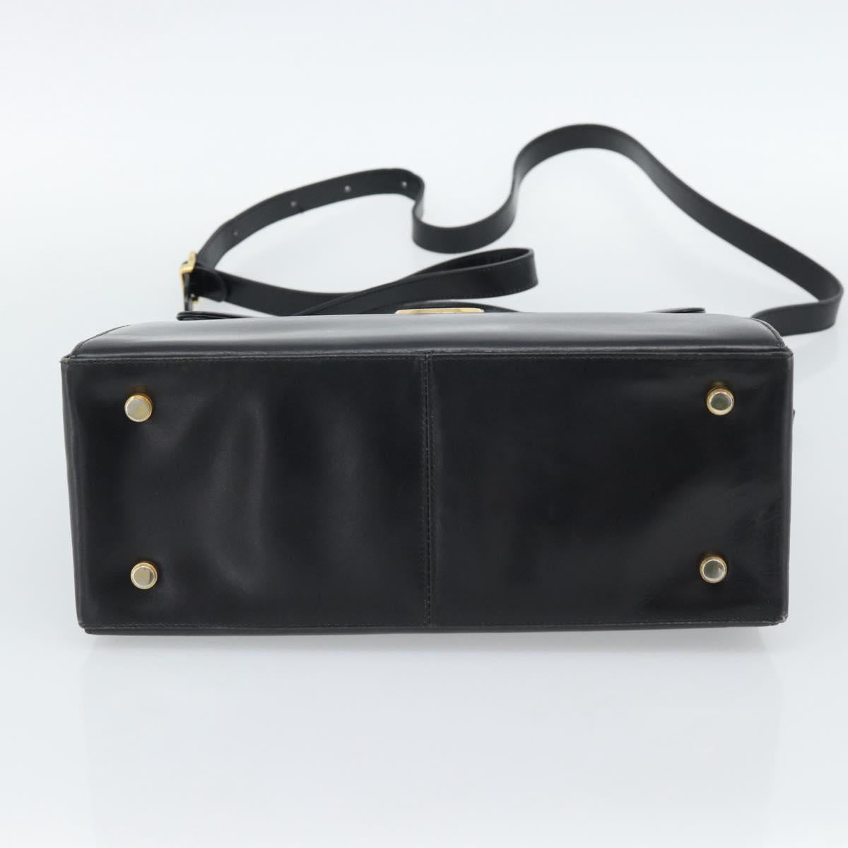 Salvatore Ferragamo Gancini Hand Bag Leather 2way Black Gold Auth 186374