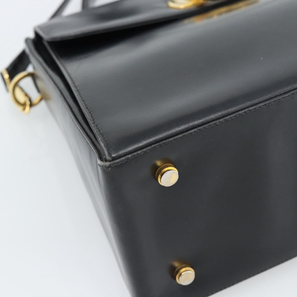 Salvatore Ferragamo Gancini Hand Bag Leather 2way Black Gold Auth 186374