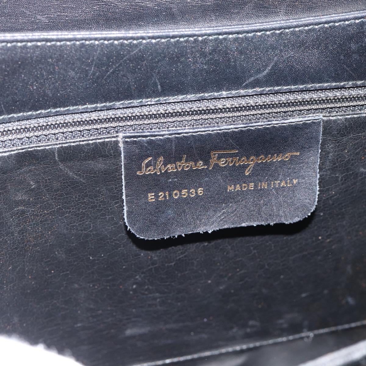 Salvatore Ferragamo Gancini Hand Bag Leather 2way Black Gold Auth 186374