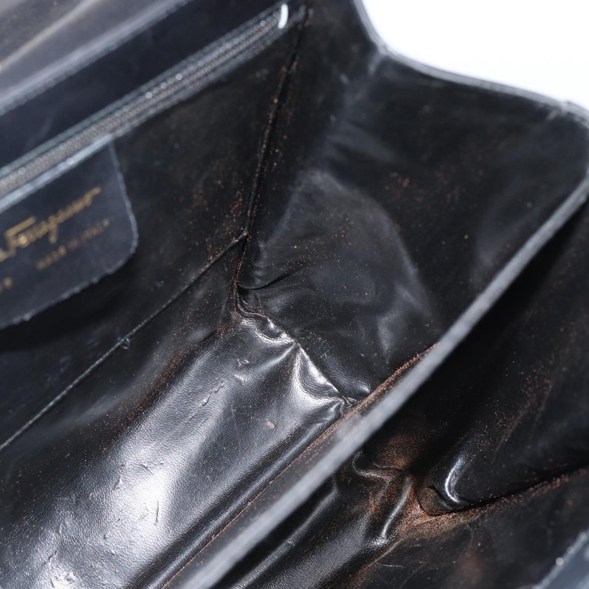 Salvatore Ferragamo Gancini Hand Bag Leather 2way Black Gold Auth 186374
