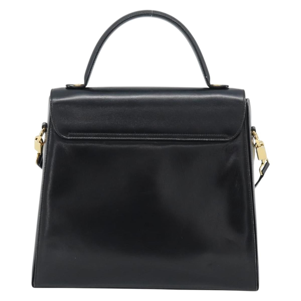 Salvatore Ferragamo Gancini Hand Bag Leather 2way Black Gold Auth 186374