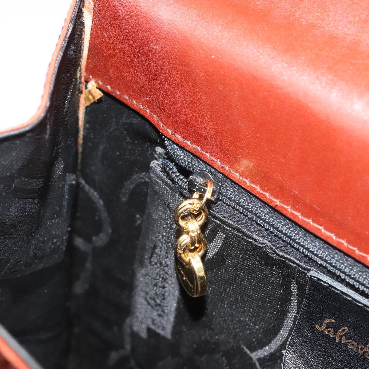 Salvatore Ferragamo Gancini Hand Bag Leather 2way Brown Gold Auth 186375