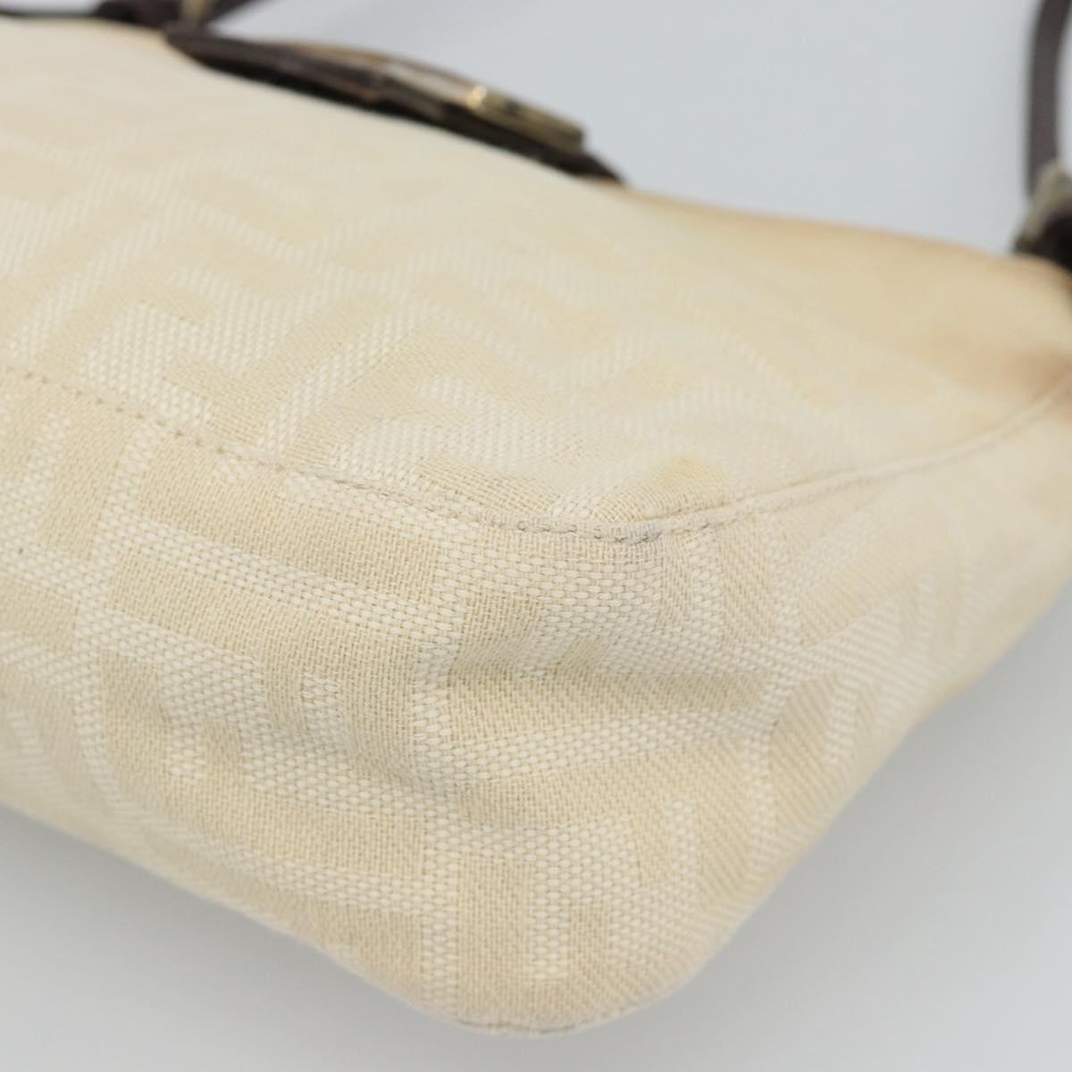 FENDI Zucca Canvas Mamma Baguette Shoulder Bag Beige Silver Auth 186380