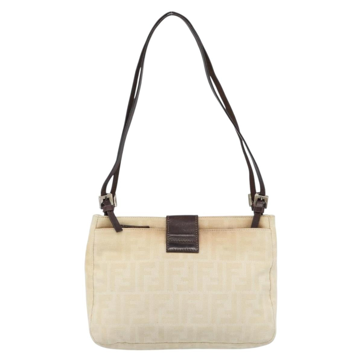 FENDI Zucca Canvas Mamma Baguette Shoulder Bag Beige Silver Auth 186380