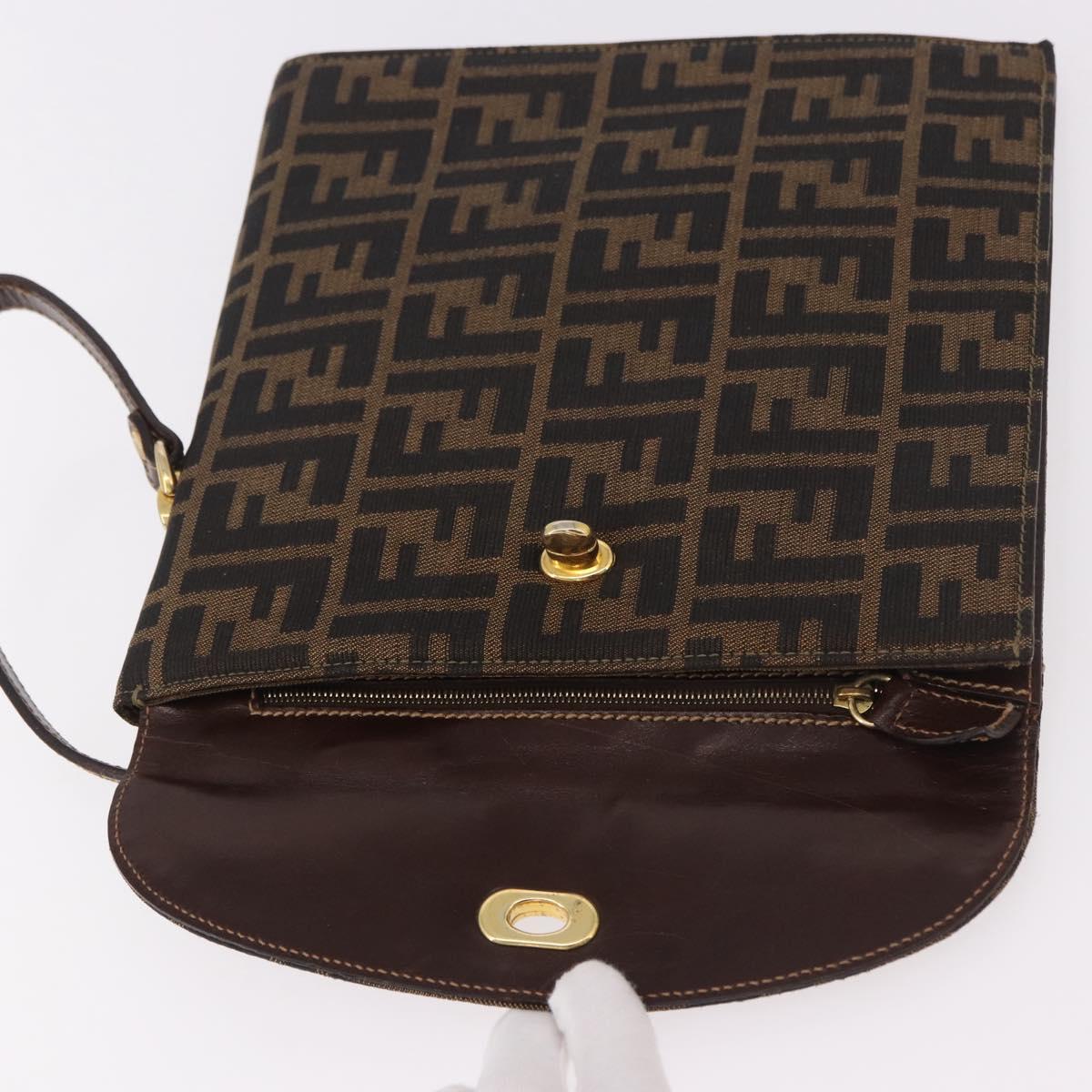 FENDI Zucca Canvas Hand Bag Black Brown Auth 186381V