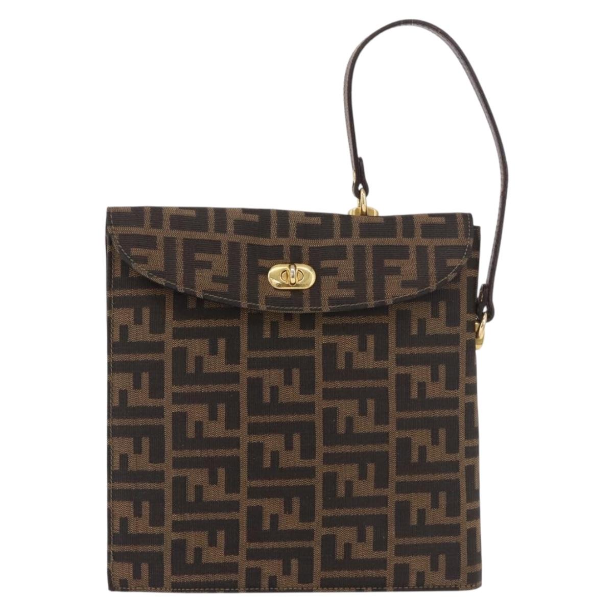 FENDI Zucca Canvas Hand Bag Black Brown Auth 186381V