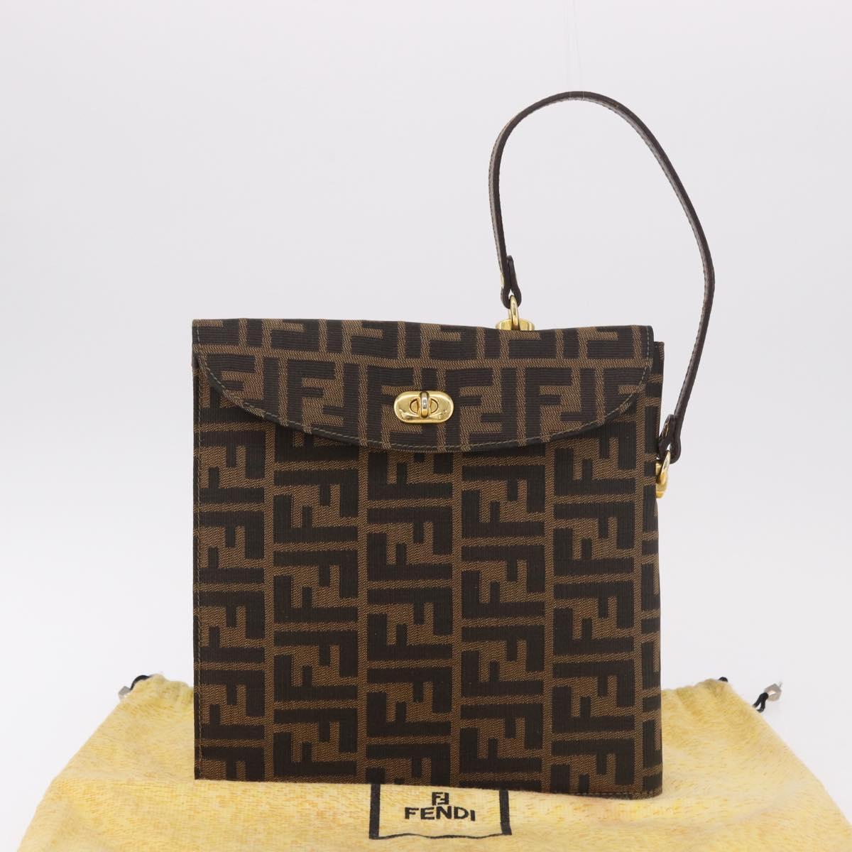FENDI Zucca Canvas Hand Bag Black Brown Auth 186381V