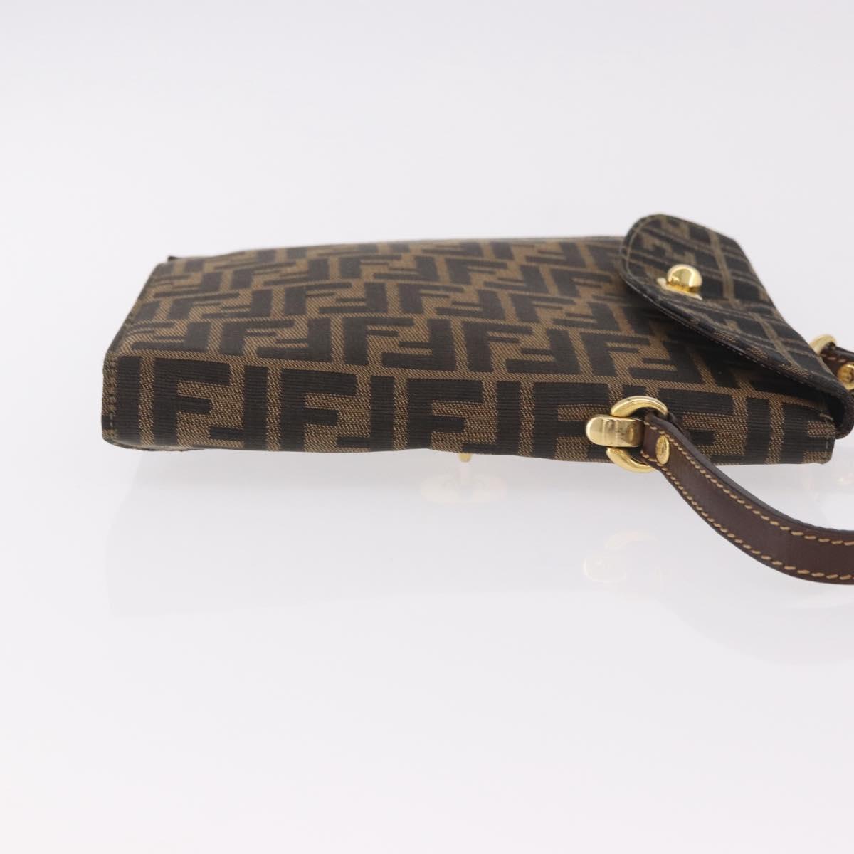 FENDI Zucca Canvas Hand Bag Black Brown Auth 186381V