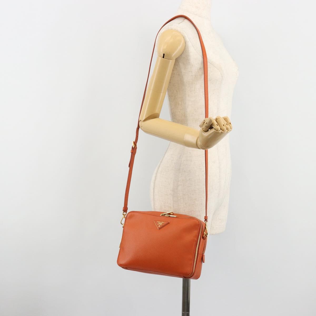 PRADA Shoulder Bag Saffiano leather Orange Gold Auth 186385V