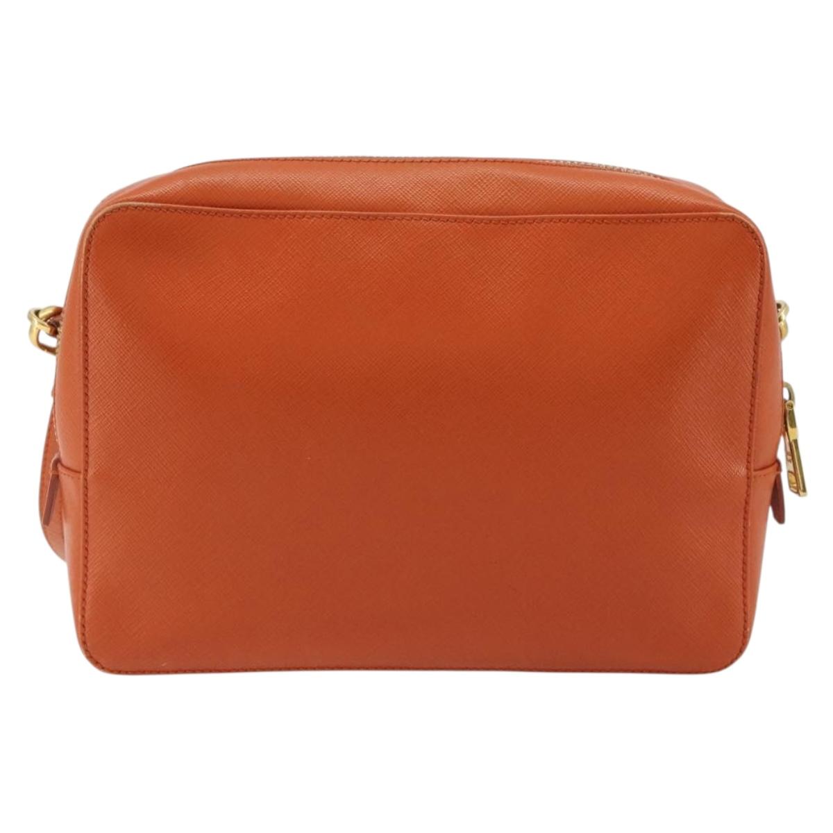 PRADA Shoulder Bag Saffiano leather Orange Gold Auth 186385V