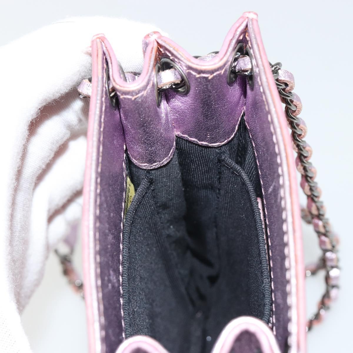 CHANEL Chain Shoulder Bag Patent Leather Pink Silver CC Auth 186401A