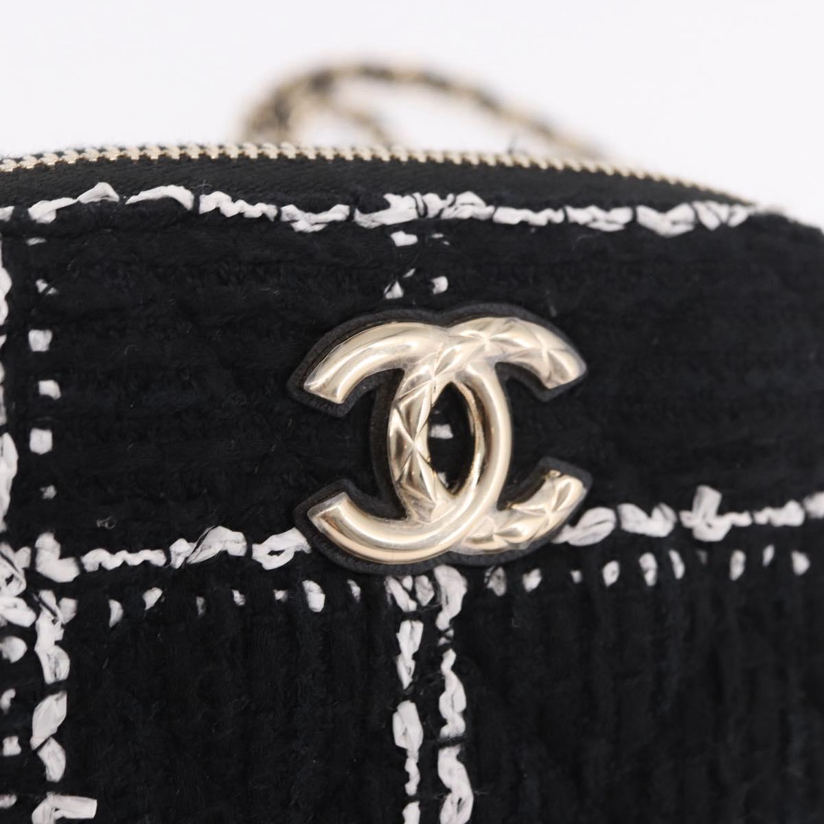 CHANEL Matelasse Chain Shoulder Bag Tweed Black Gold CC Auth 186402M
