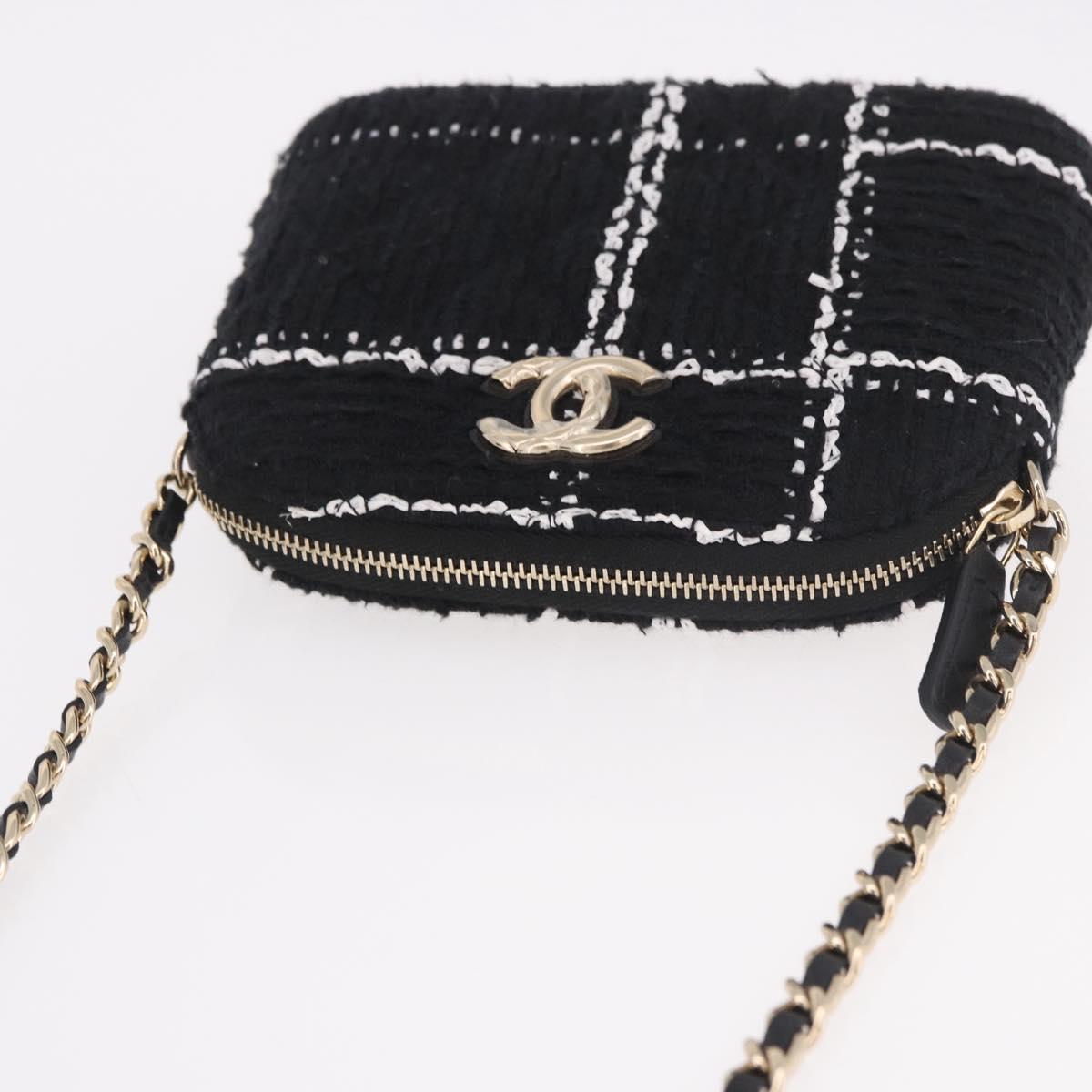 CHANEL Matelasse Chain Shoulder Bag Tweed Black Gold CC Auth 186402M