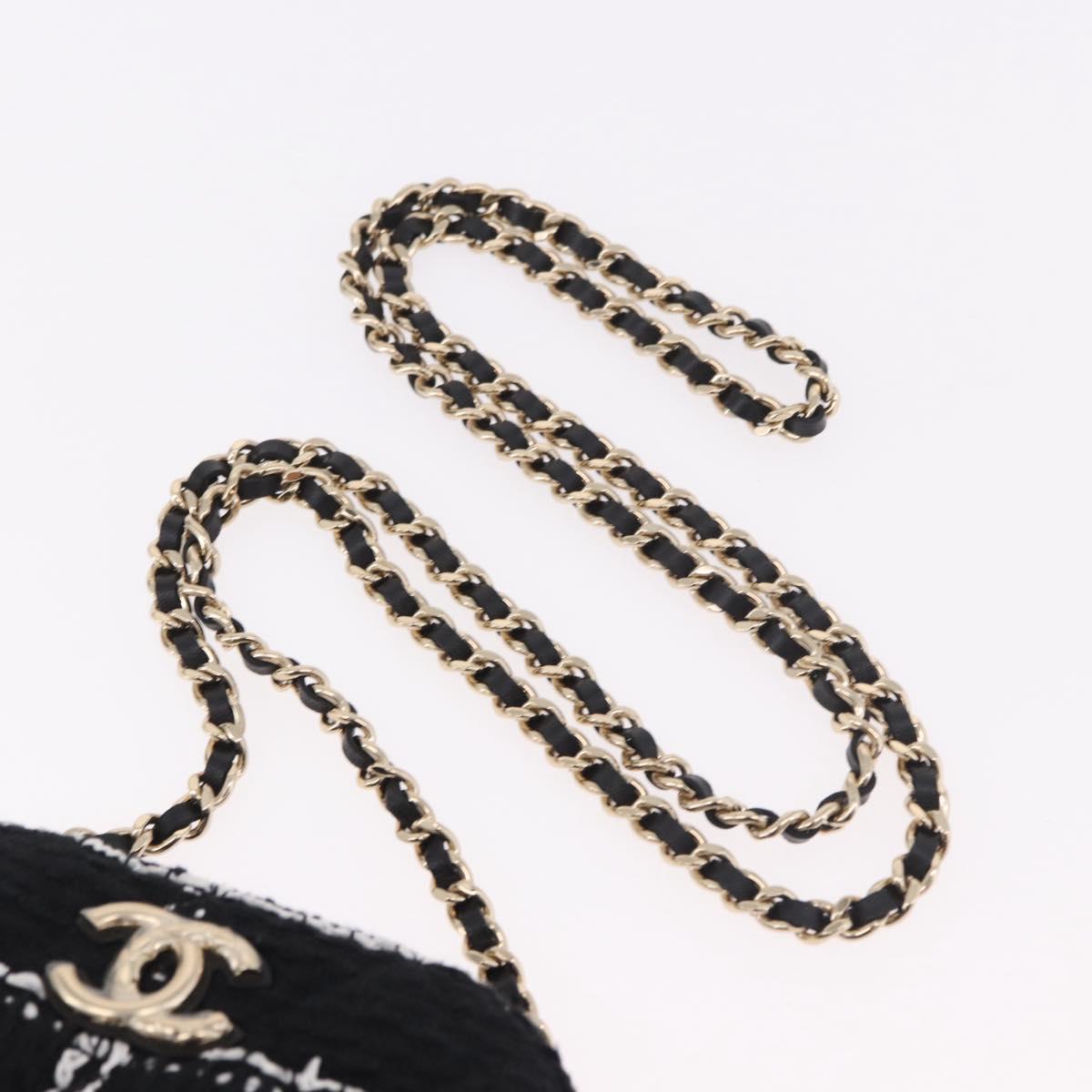 CHANEL Matelasse Chain Shoulder Bag Tweed Black Gold CC Auth 186402M