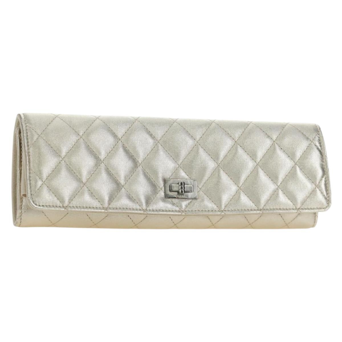 CHANEL 2.55 Matelasse Jewelry Case Canvas Champagne Gold CC Auth 186403M