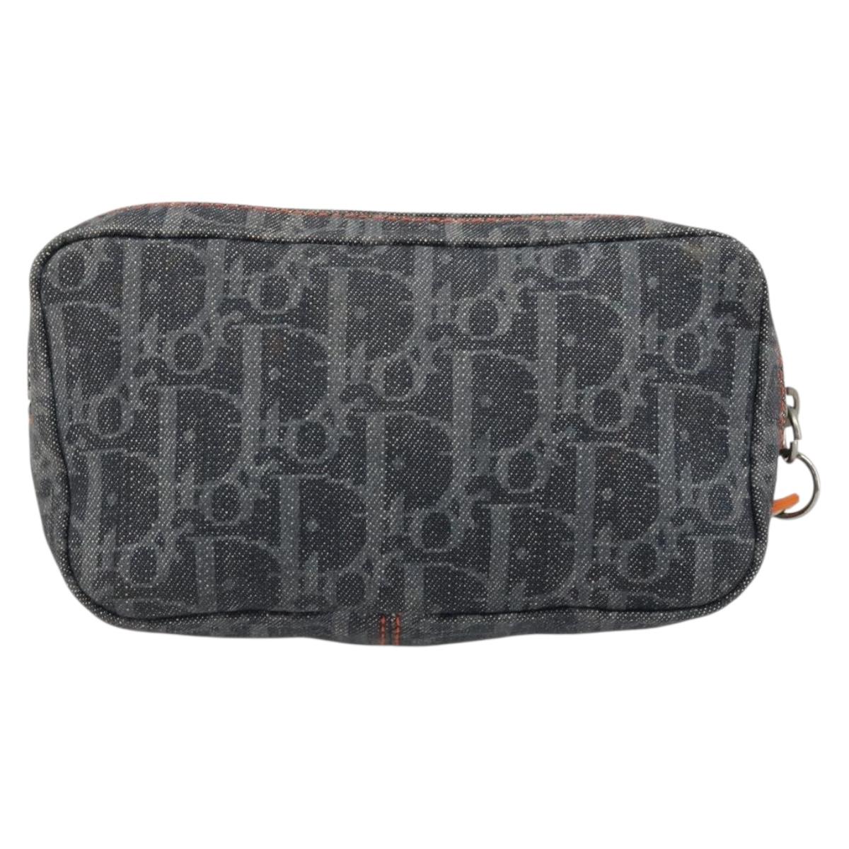 Christian Dior Trotter Canvas Flight Pouch Black Silver Auth 186406