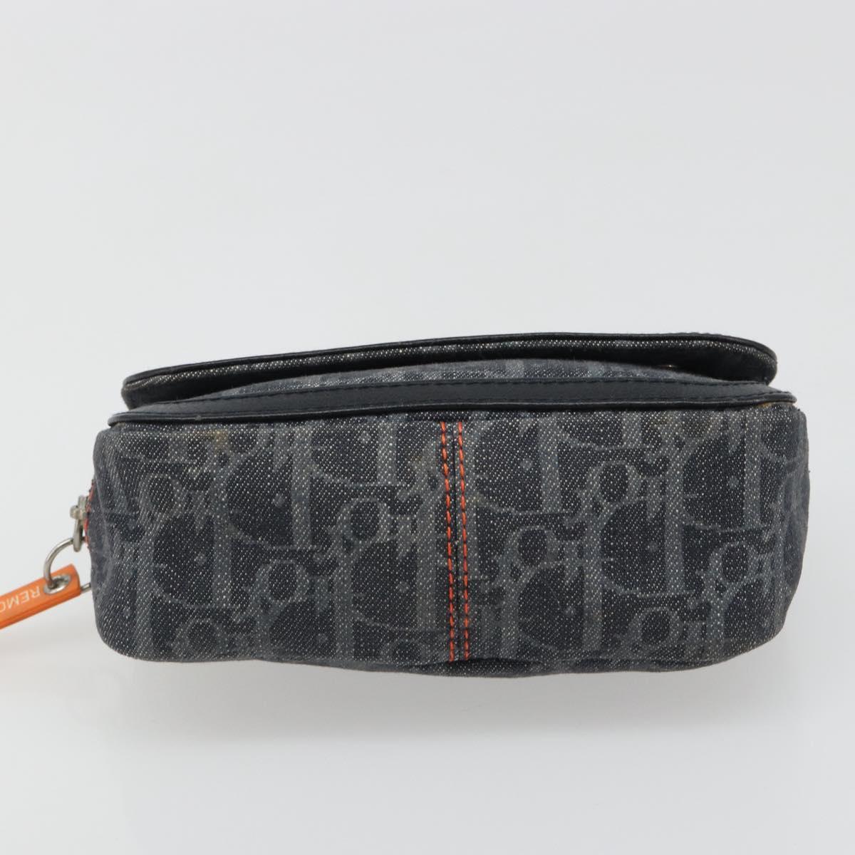 Christian Dior Trotter Canvas Flight Pouch Black Silver Auth 186406