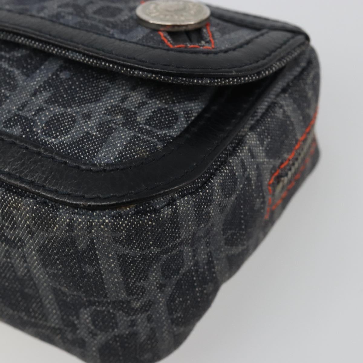 Christian Dior Trotter Canvas Flight Pouch Black Silver Auth 186406