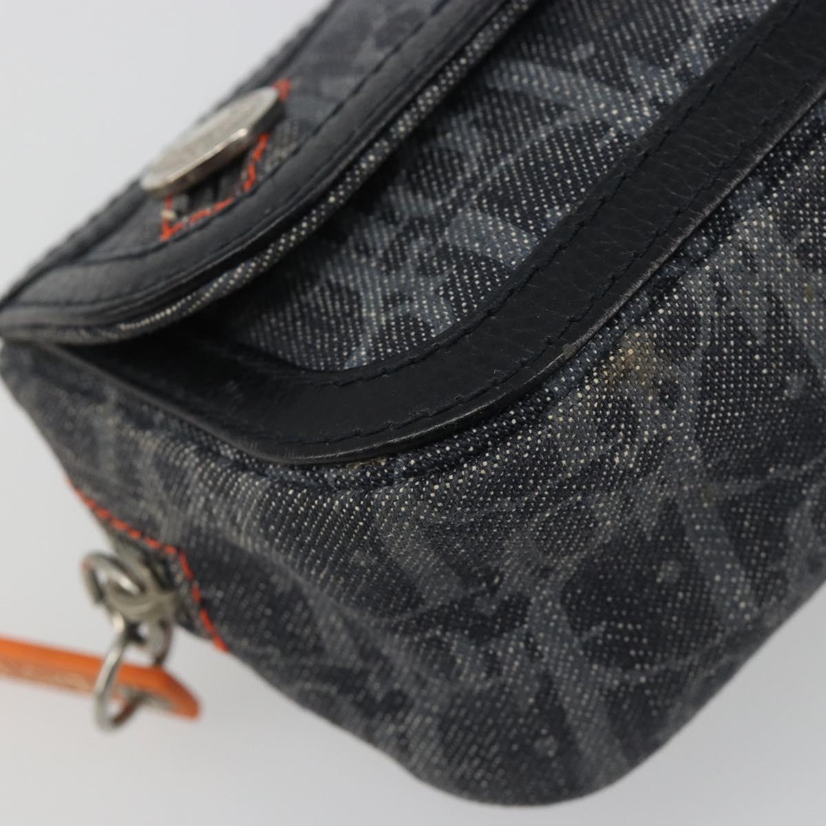 Christian Dior Trotter Canvas Flight Pouch Black Silver Auth 186406