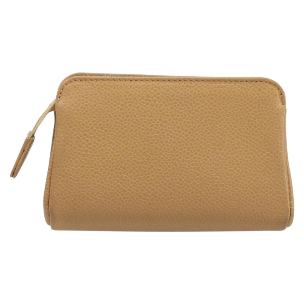 CHANEL COCO Mark Cosmetic Pouch Caviar Skin Beige Gold CC Auth 186407