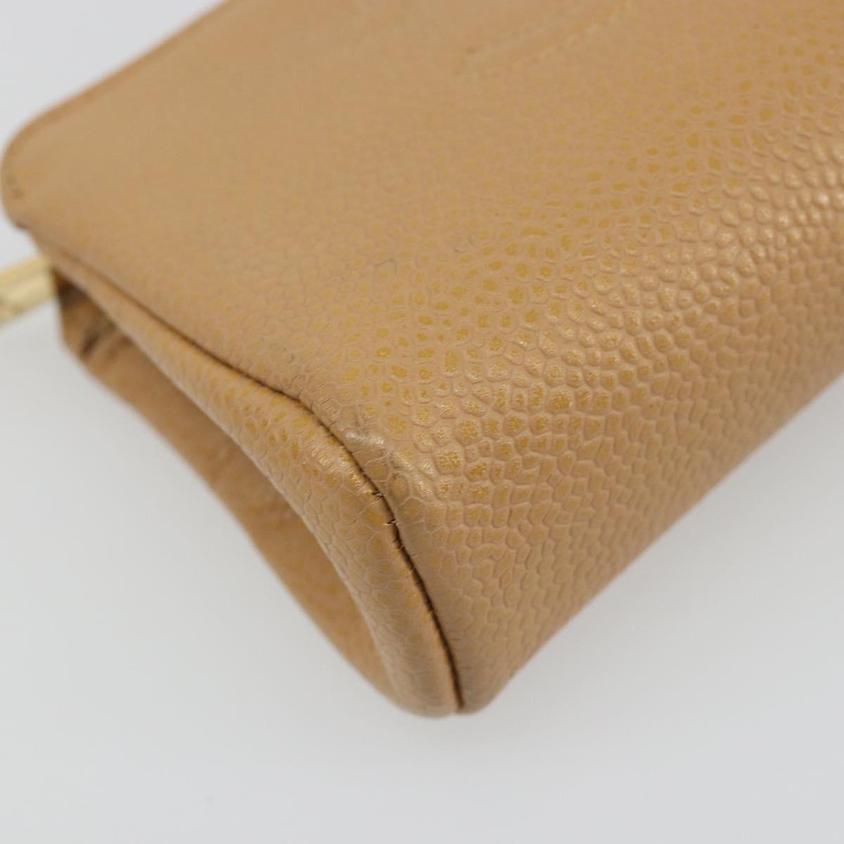 CHANEL COCO Mark Cosmetic Pouch Caviar Skin Beige Gold CC Auth 186407