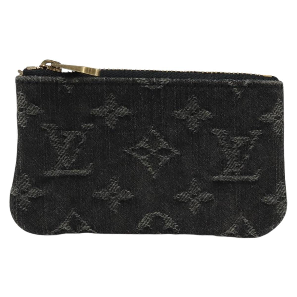 LOUIS VUITTON Monogram Denim Pochette Cles Coin Purse Black M95616 Auth 186411V