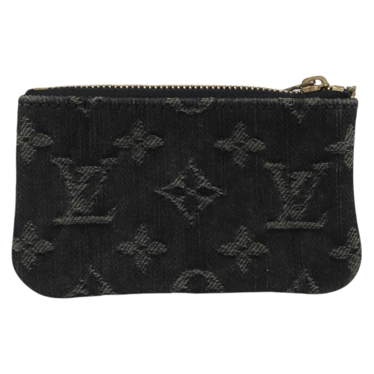 LOUIS VUITTON Monogram Denim Pochette Cles Coin Purse Black M95616 Auth 186411V
