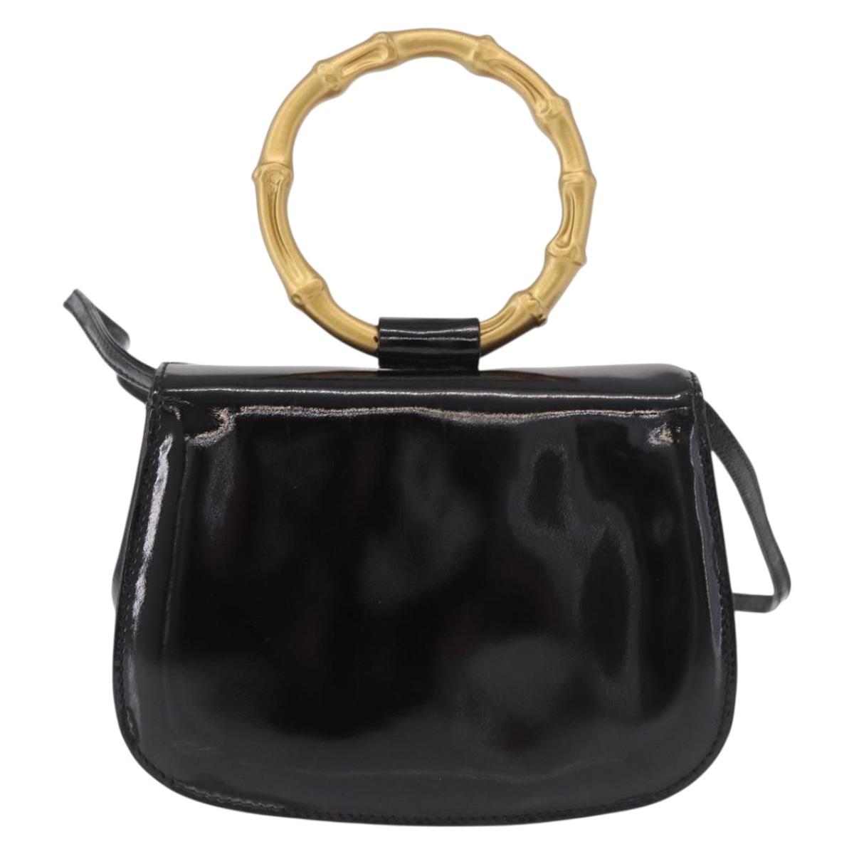 GUCCI Hand Bag Patent leather 2way Black Auth 186418
