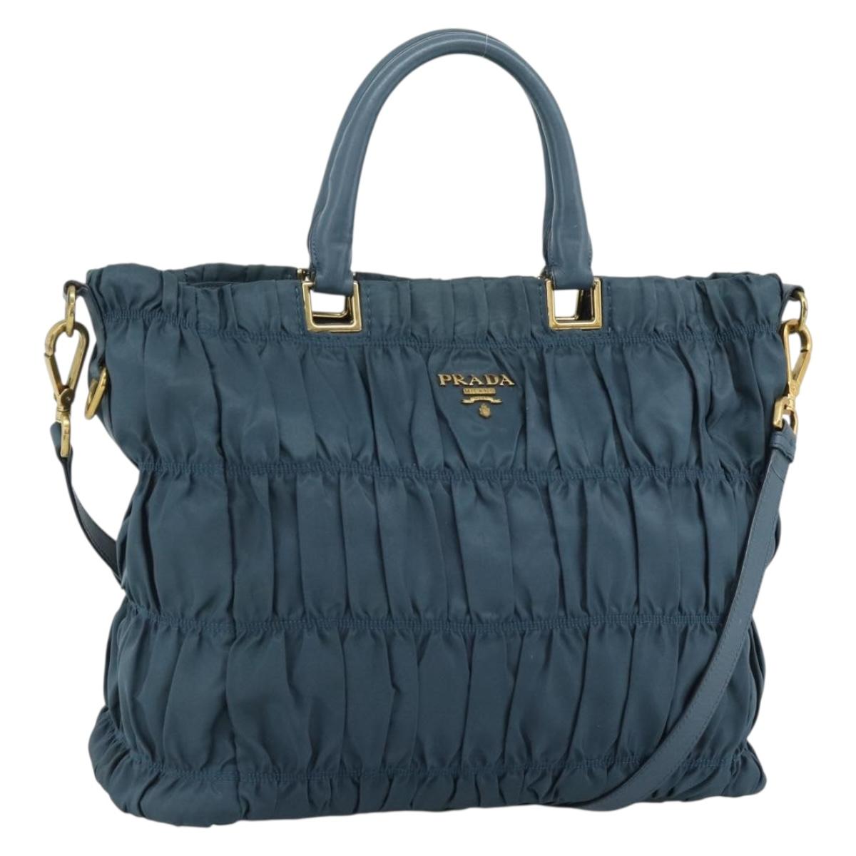 PRADA Gathered Hand Bag Nylon 2way Green Gold Auth 186425V