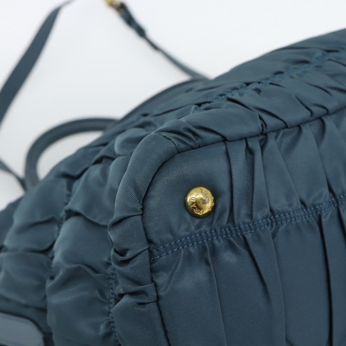 PRADA Gathered Hand Bag Nylon 2way Green Gold Auth 186425V