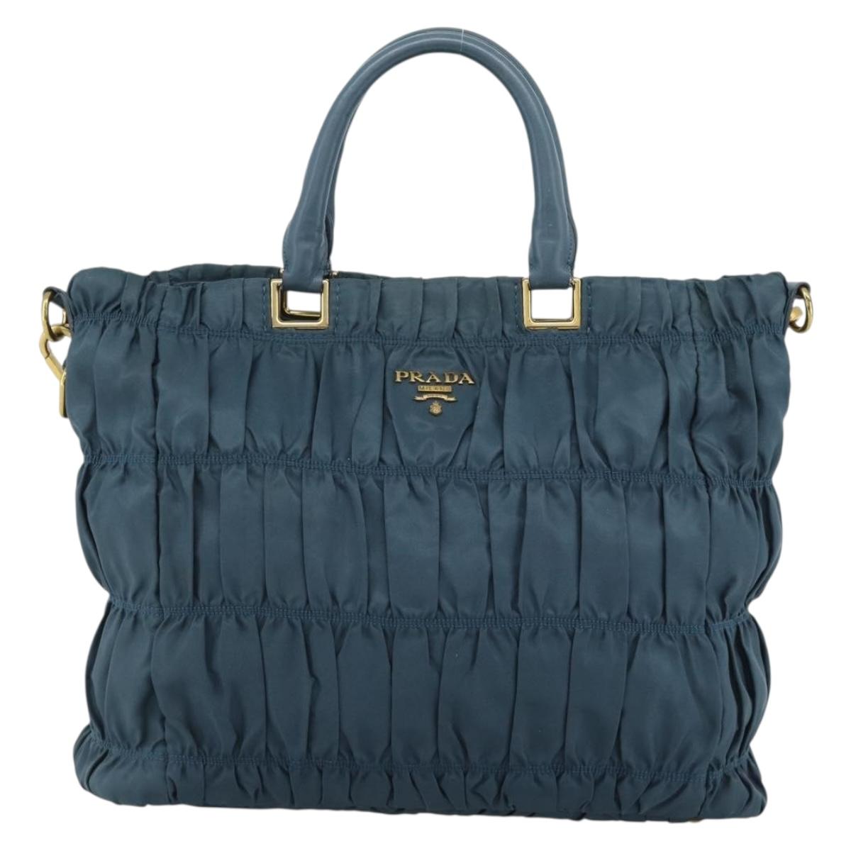 PRADA Gathered Hand Bag Nylon 2way Green Gold Auth 186425V