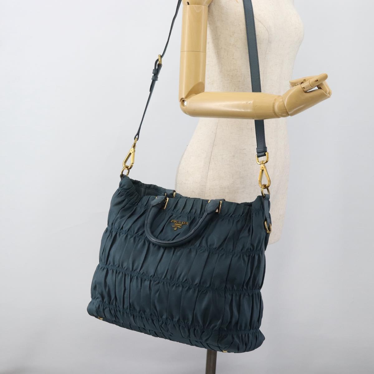 PRADA Gathered Hand Bag Nylon 2way Green Gold Auth 186425V