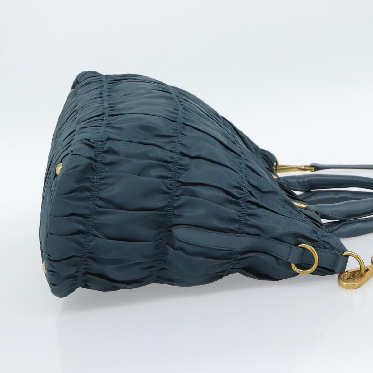 PRADA Gathered Hand Bag Nylon 2way Green Gold Auth 186425V