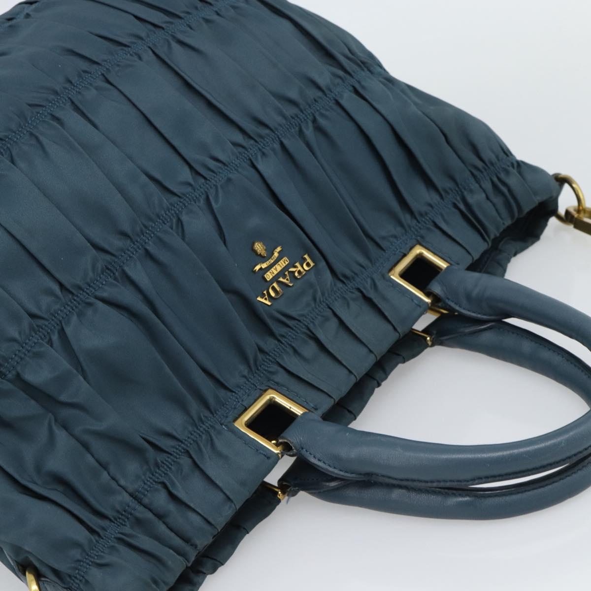 PRADA Gathered Hand Bag Nylon 2way Green Gold Auth 186425V