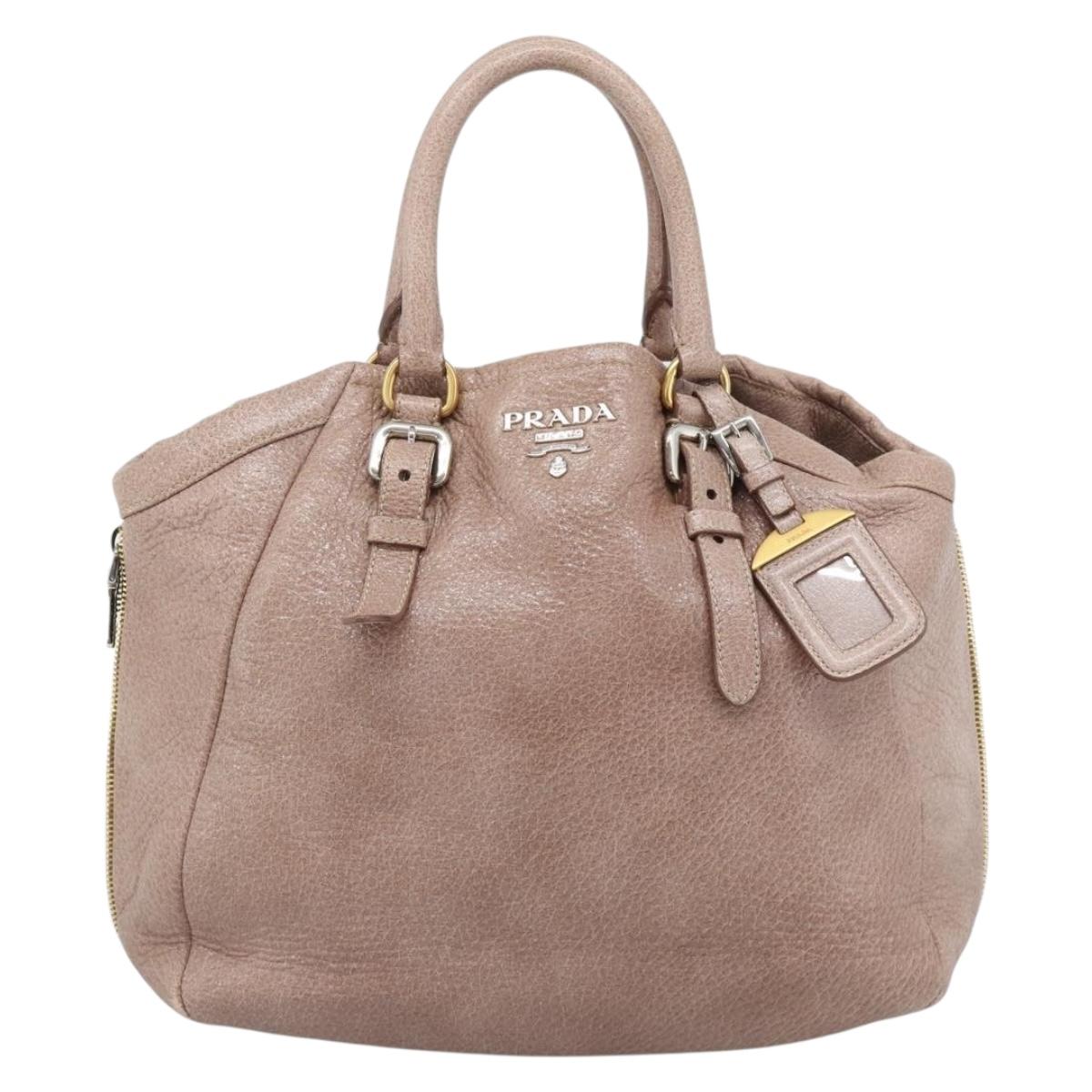 PRADA Hand Bag Vittero Dino Leather Pink Gold Silver Auth 186426V