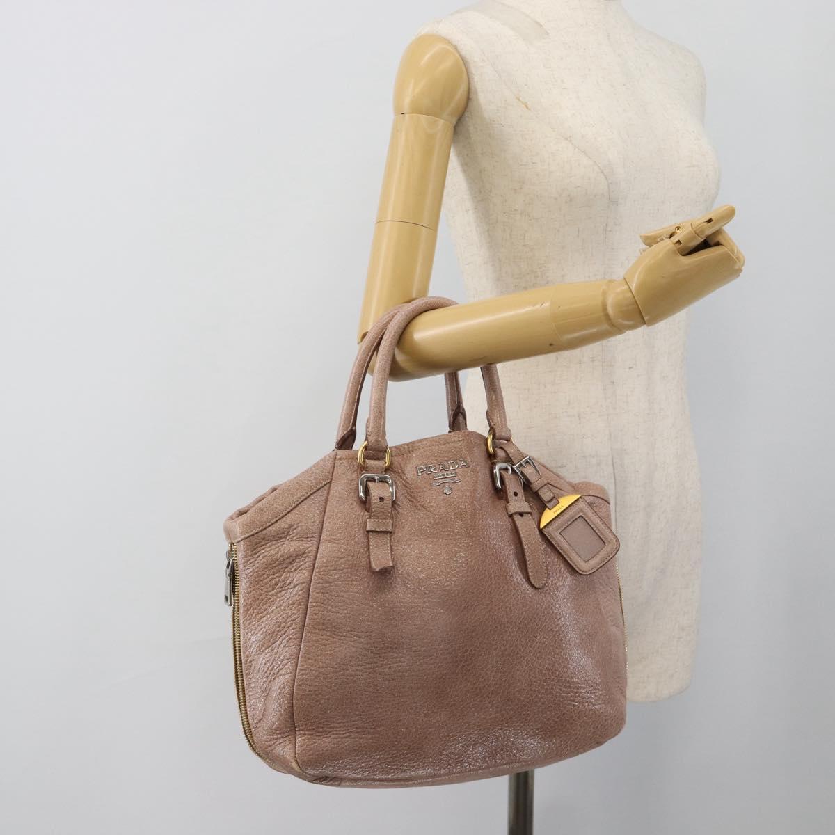 PRADA Hand Bag Vittero Dino Leather Pink Gold Silver Auth 186426V