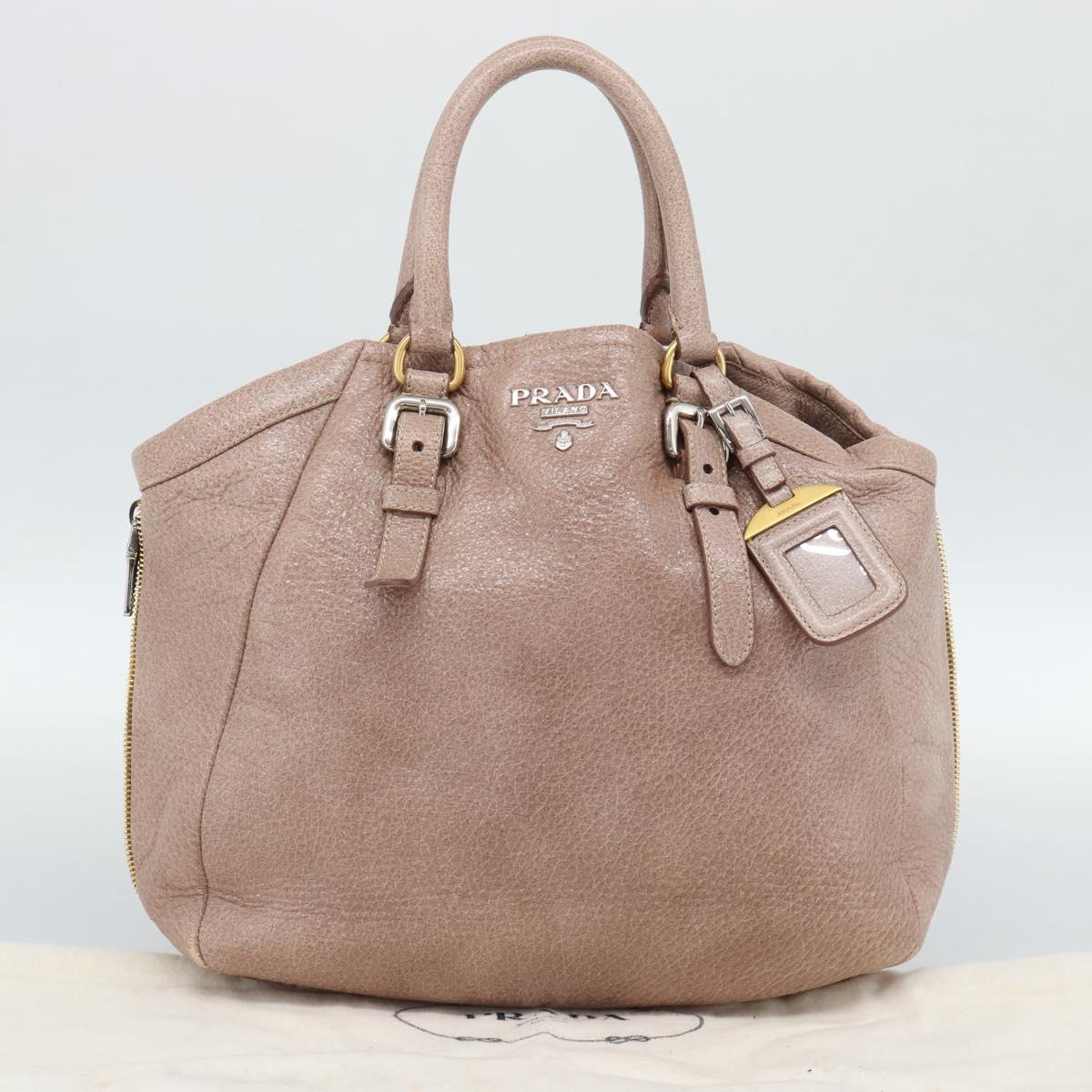 PRADA Hand Bag Vittero Dino Leather Pink Gold Silver Auth 186426V