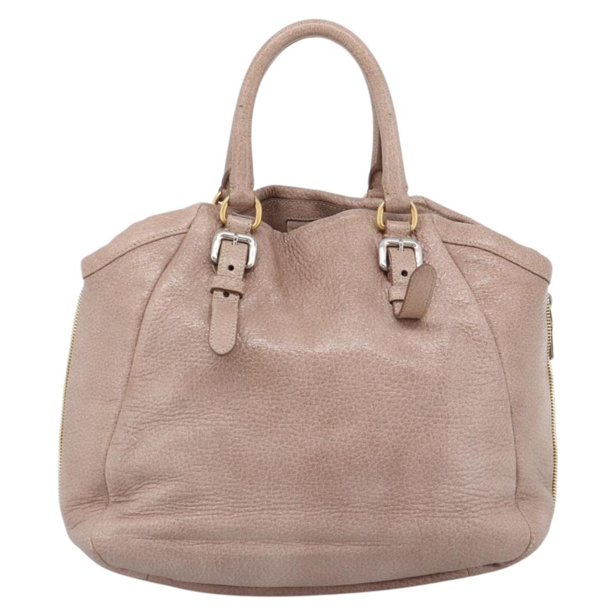 PRADA Hand Bag Vittero Dino Leather Pink Gold Silver Auth 186426V