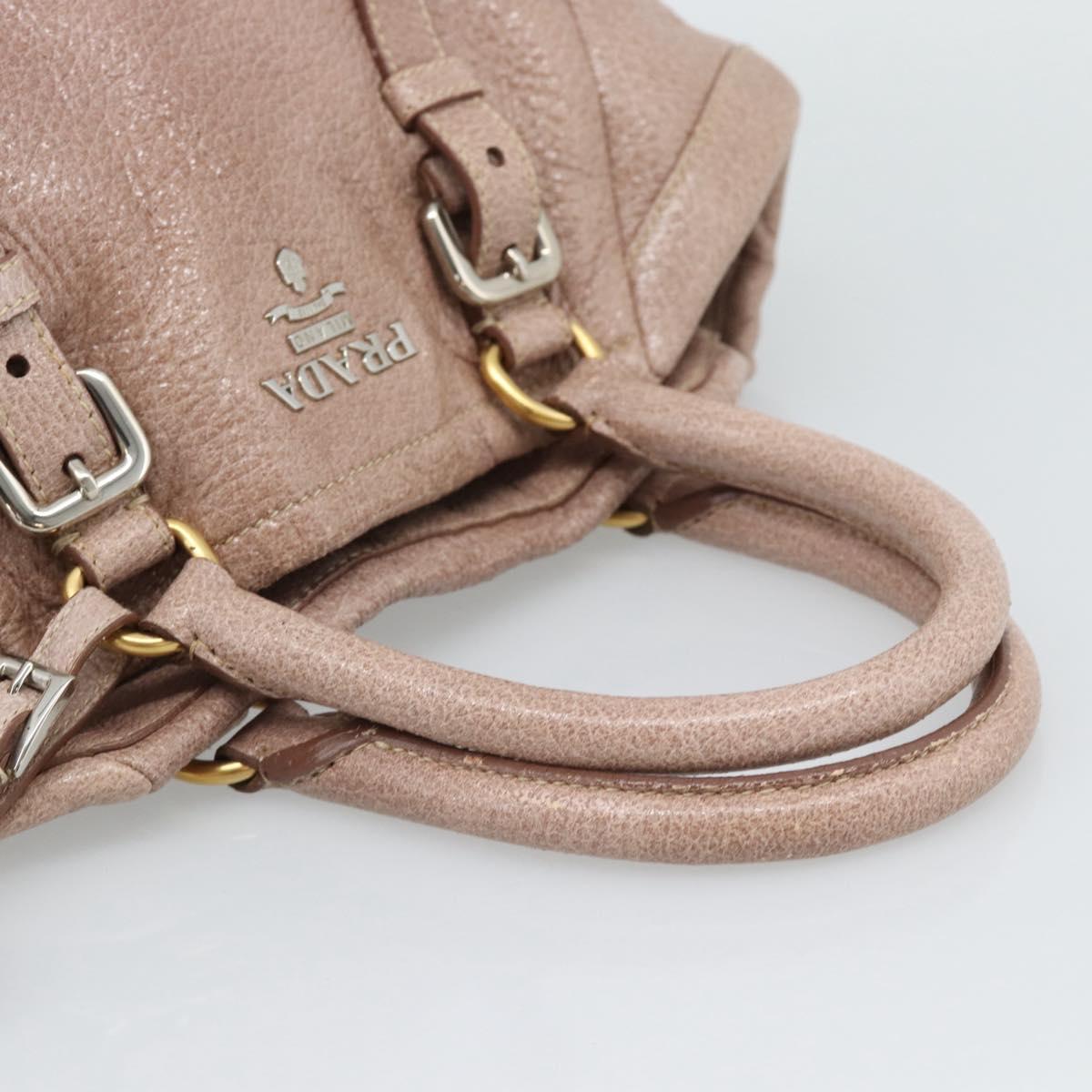 PRADA Hand Bag Vittero Dino Leather Pink Gold Silver Auth 186426V