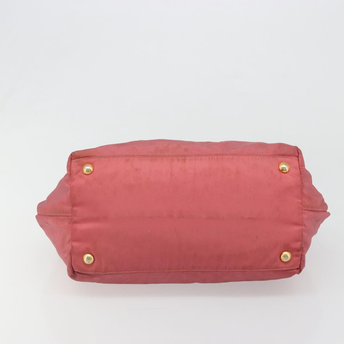 PRADA Ribbon Hand Bag Nylon Pink Gold Auth 186427
