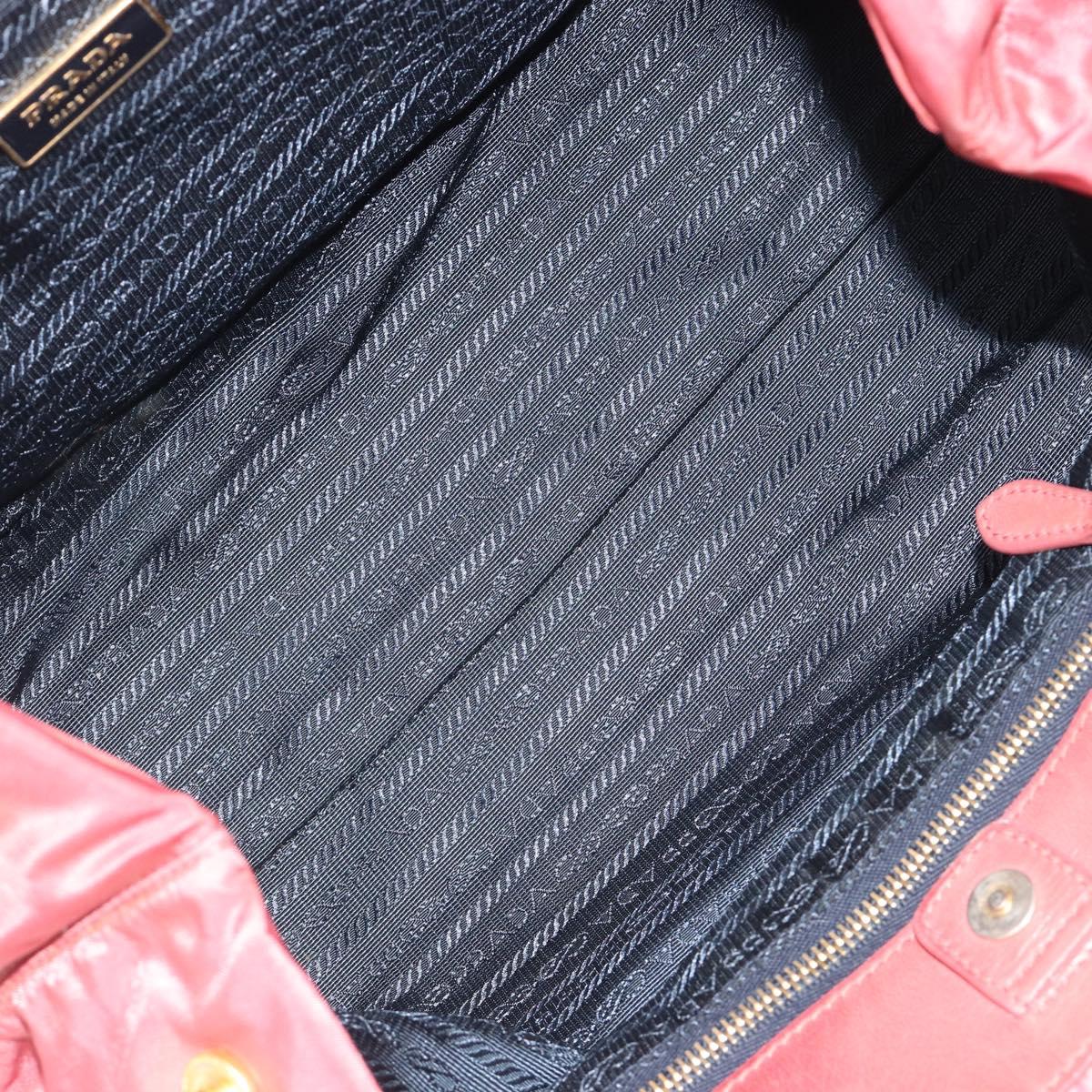 PRADA Ribbon Hand Bag Nylon Pink Gold Auth 186427