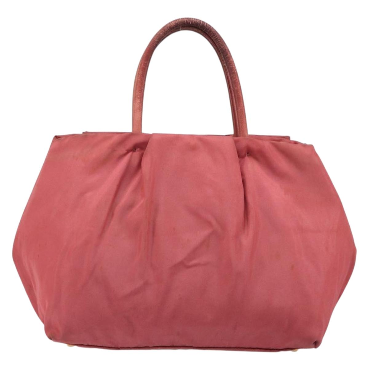 PRADA Ribbon Hand Bag Nylon Pink Gold Auth 186427