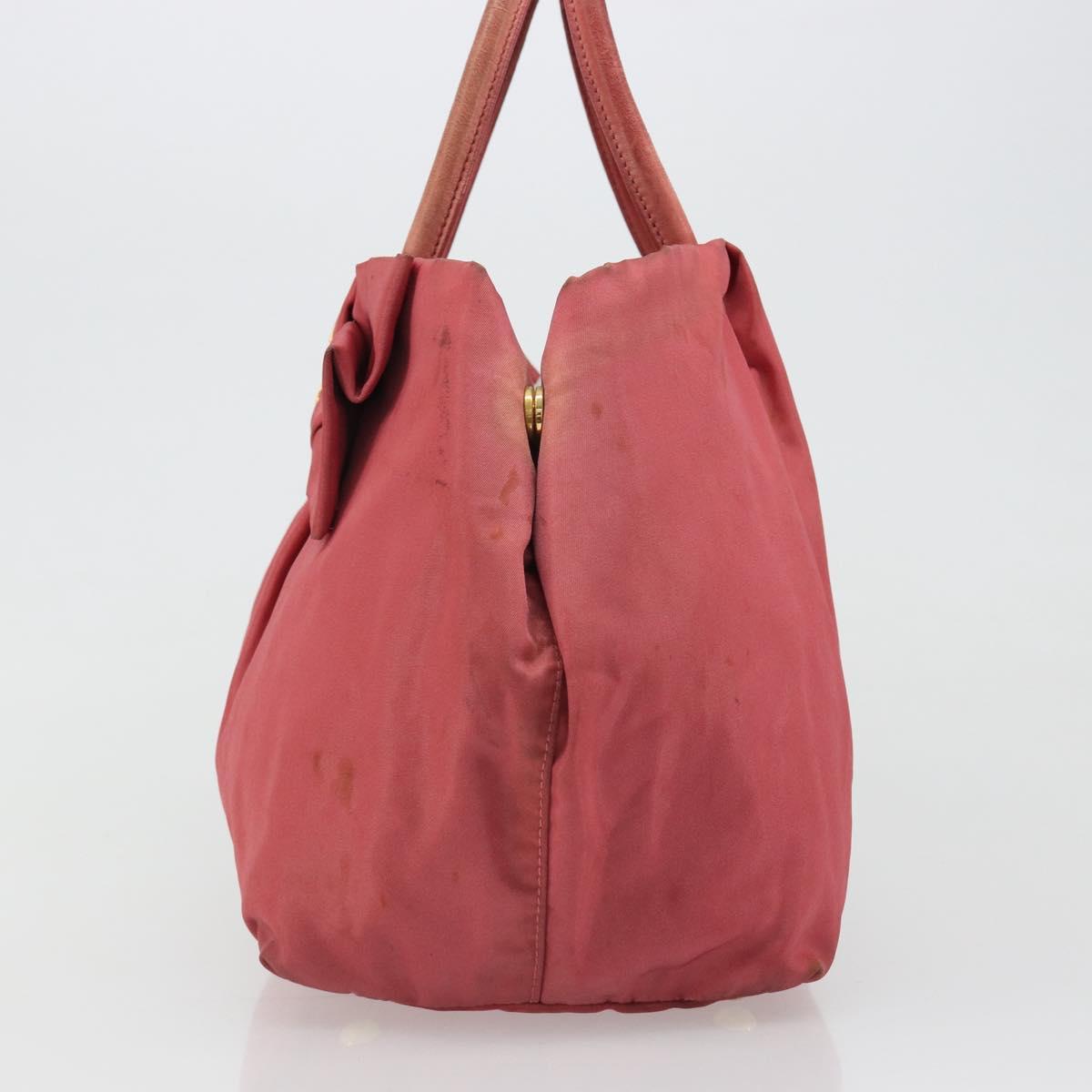 PRADA Ribbon Hand Bag Nylon Pink Gold Auth 186427