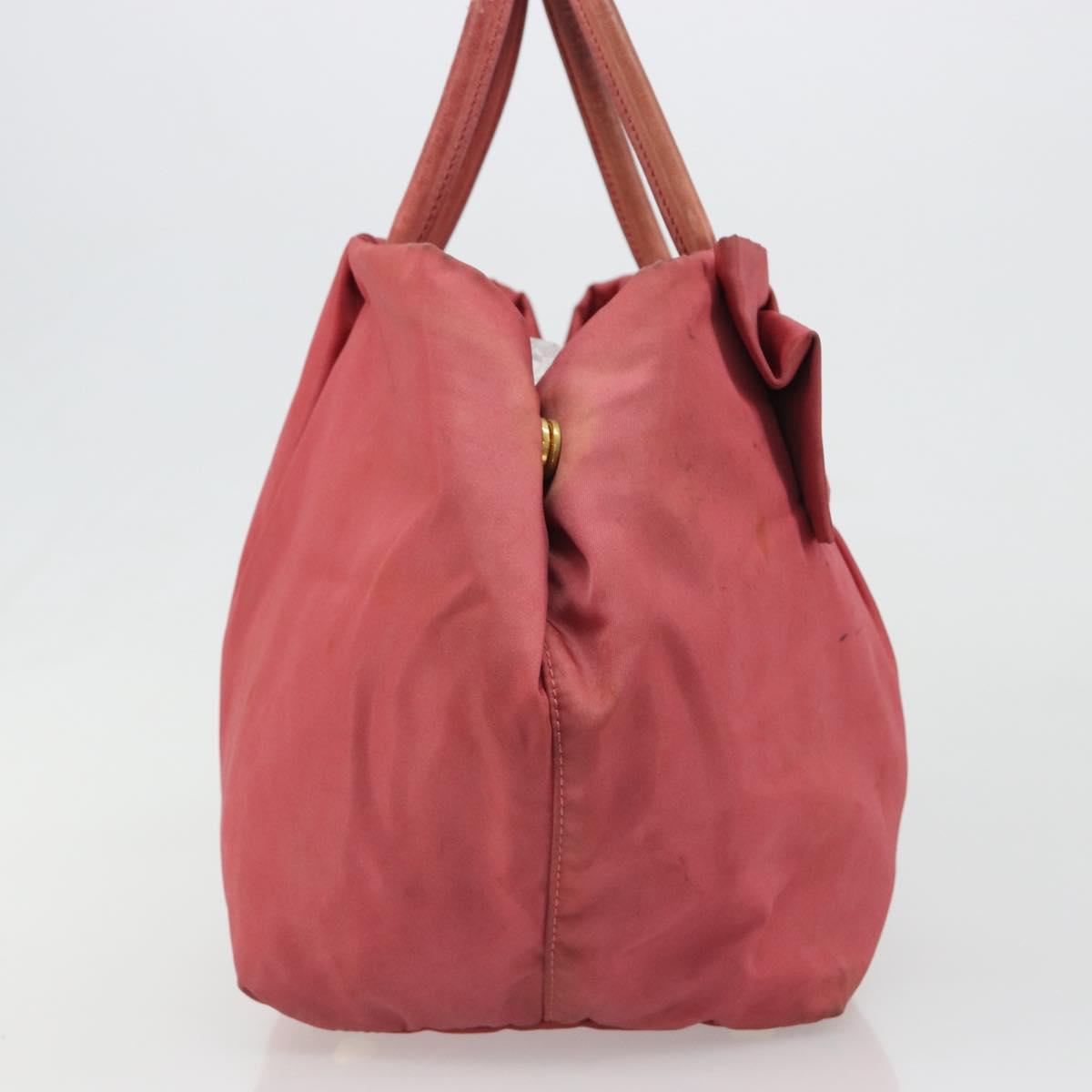 PRADA Ribbon Hand Bag Nylon Pink Gold Auth 186427