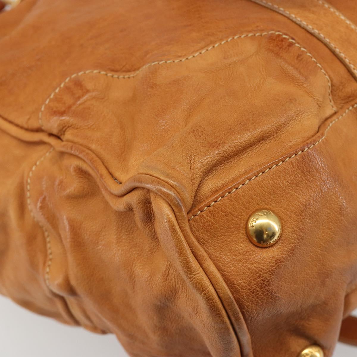 PRADA Shoulder Bag Leather 2way Brown Gold Auth 186428V