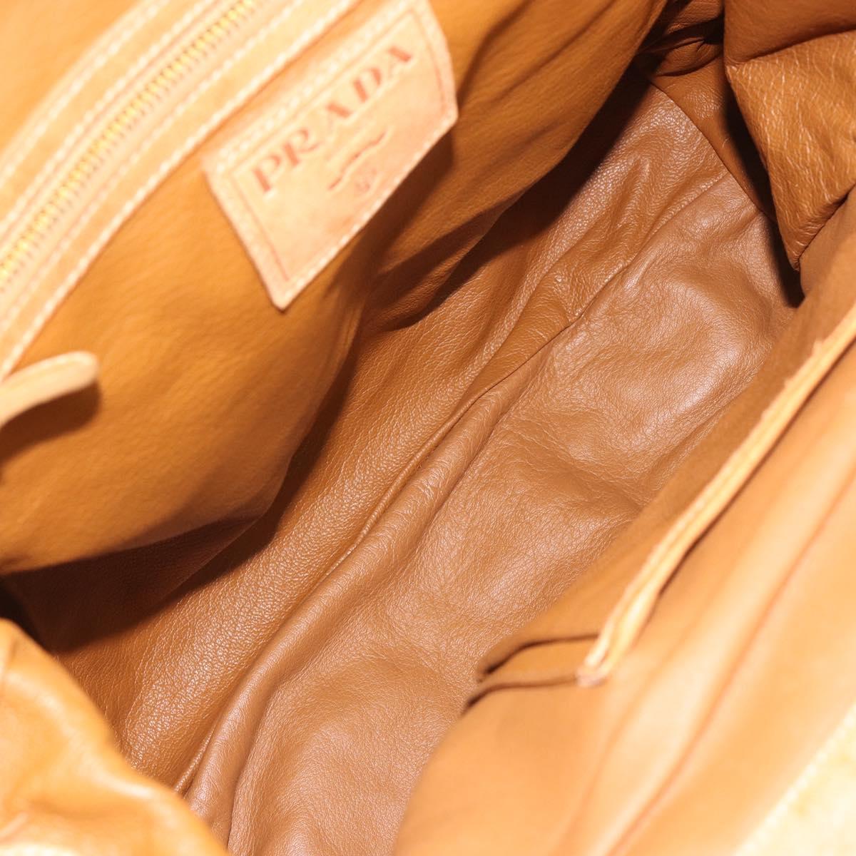 PRADA Shoulder Bag Leather 2way Brown Gold Auth 186428V