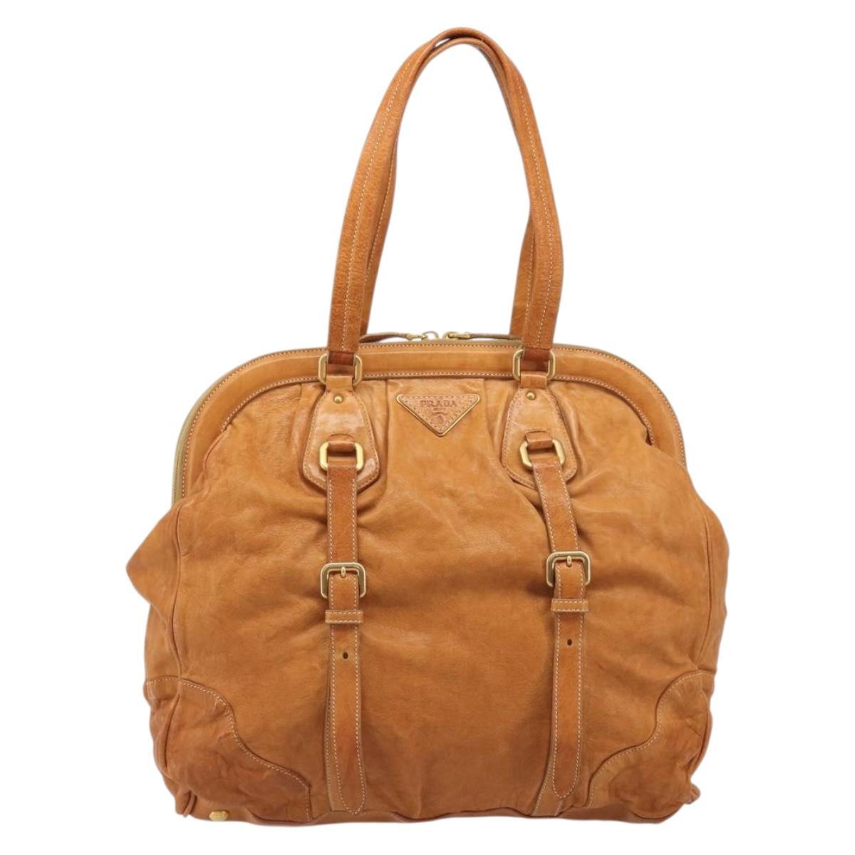 PRADA Shoulder Bag Leather 2way Brown Gold Auth 186428V
