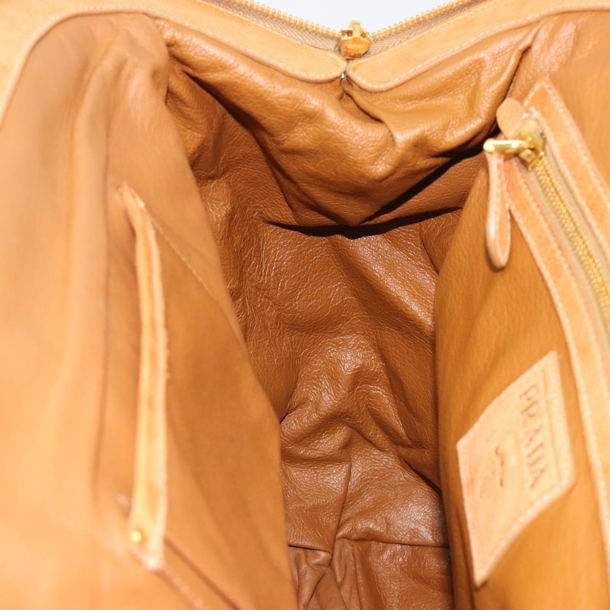 PRADA Shoulder Bag Leather 2way Brown Gold Auth 186428V
