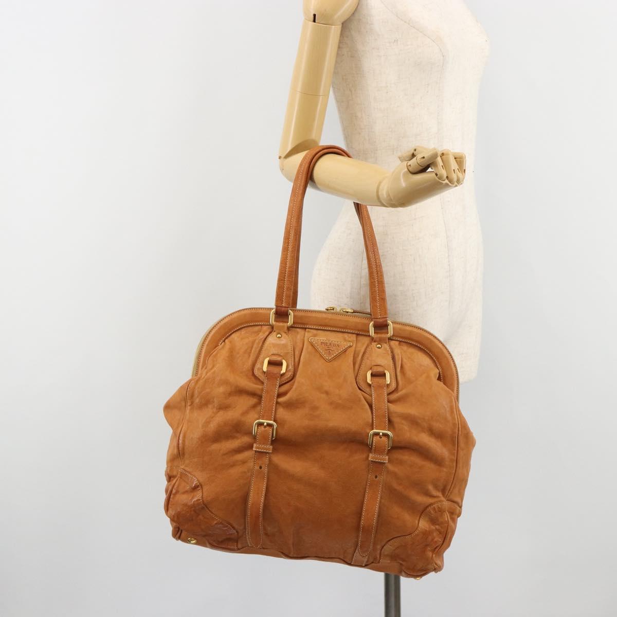 PRADA Shoulder Bag Leather 2way Brown Gold Auth 186428V